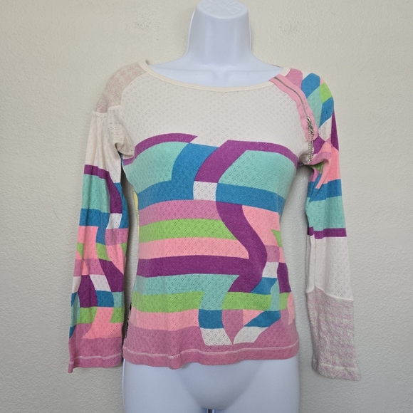 Custo Barcelona Abstract Multifabric Knit Long Sleeve Multicolor Top Size Small - Picture 1 of 15